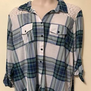 Cute plaid button down with lace
